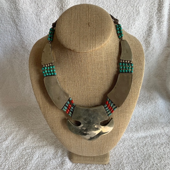 Auth Tibetan Nepal Handmade Inlay BibNecklace NWOT - Picture 3 of 4